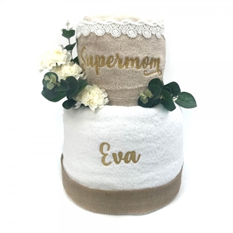 Embroidered towel cake